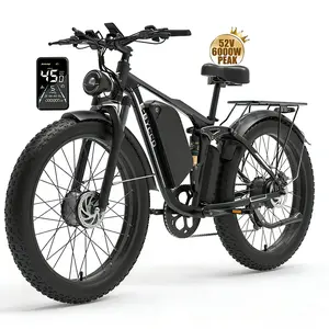 EBycco 6000W  Dual  Motor Ebike for Adults Electric Tire Bike 52V 32AH, Max 40-45 MPH, 100 Miles Long Range, Hydraulic Disc Brake, 24"/26" Fat  Offroad Hunting E-Bike, Full Suspension Electric Bicycle