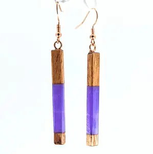 Wood & Resin, Handmade Earrings, Wildfire, Nature Inspired, Royal Purple