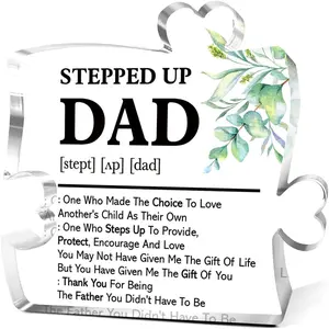 Stepdad Gifts,Thank You Gifts for Stepdad's Birthday Christmas Fathers Day,Unique Stepdad Gift Ideas,Stepped Up Dad Definition Heart Acrylic Puzzle Piece Plaque