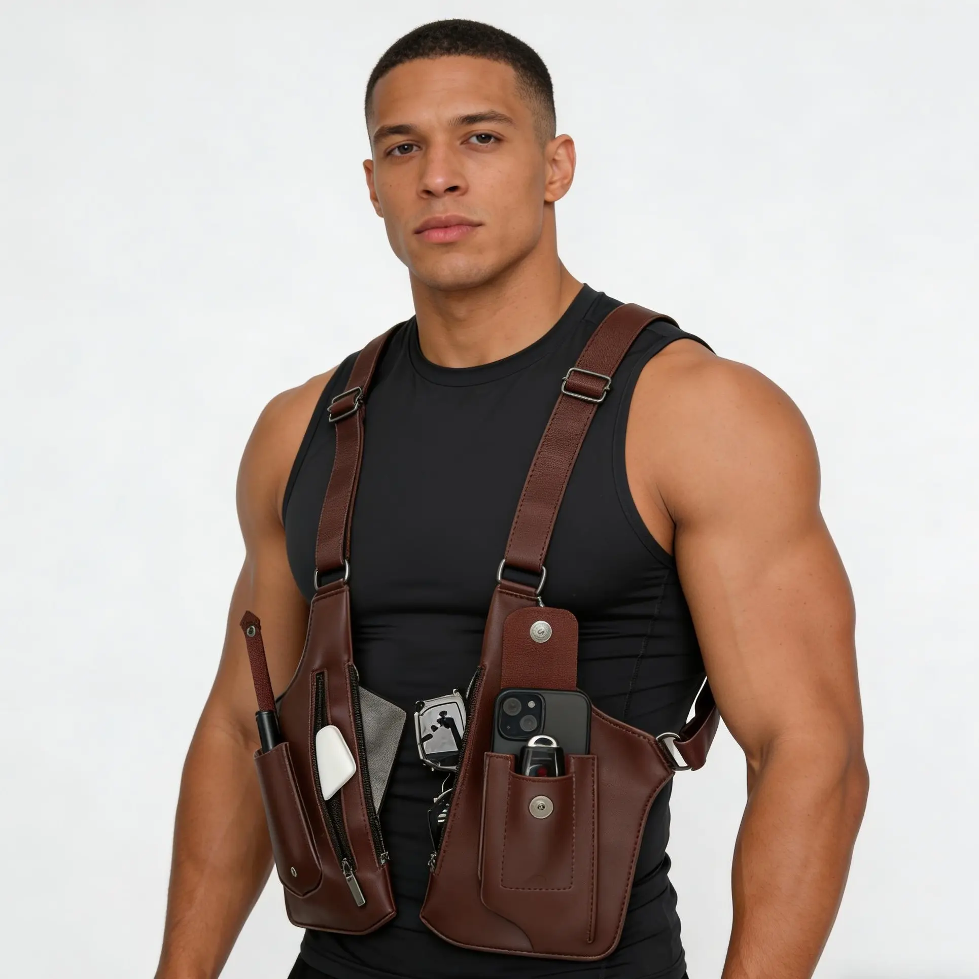 New Arrival Men's Tactical Chest Vest Bag, VintageUnderarm Multifunctional Sling Bag, Casual Outdoor SportsVest Phone Pouch