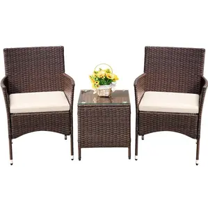 HOMALL Patio Porch Furniture Sets 3 Pieces PE Rattan Wicker Chairs with Table Outdoor Garden Furniture Sets