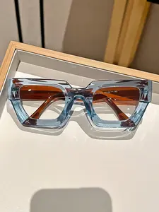 Unisex Vintage Geometric Frame Transparent Lens Computer Glasses, Trendy Fashion Accessory for Street Travel Photography