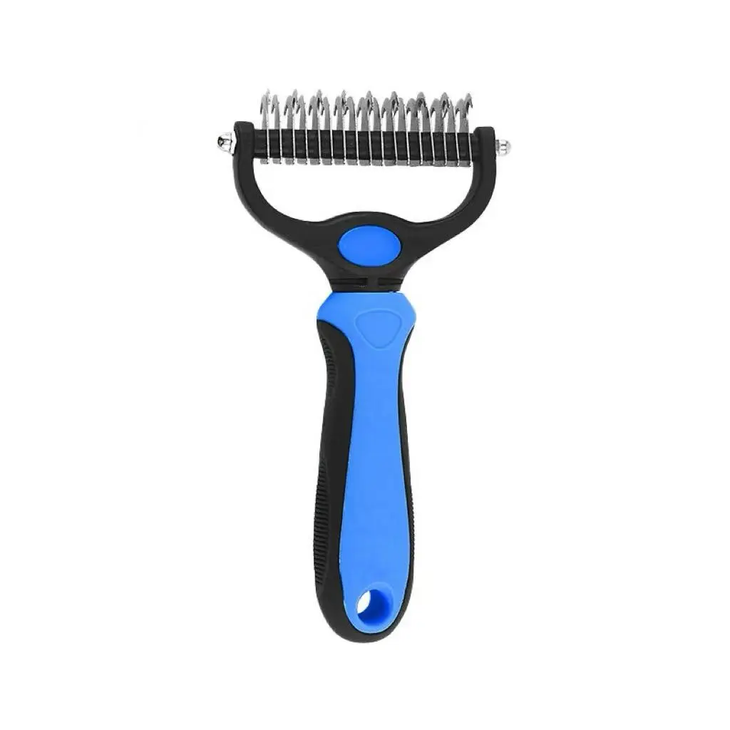 Pet Dematting Undercoat Rake Deshedding Brush - Double Blades, Goldendoodle Grooming, Painfree Mat Lift, Tangle Removal, Medium-Long Fur Fit, Skin-Gentle, Reduces Heavy Shedding, Removes Dead Fur, 17 × 10 × 3 Cm Dual Grooming Tool N2