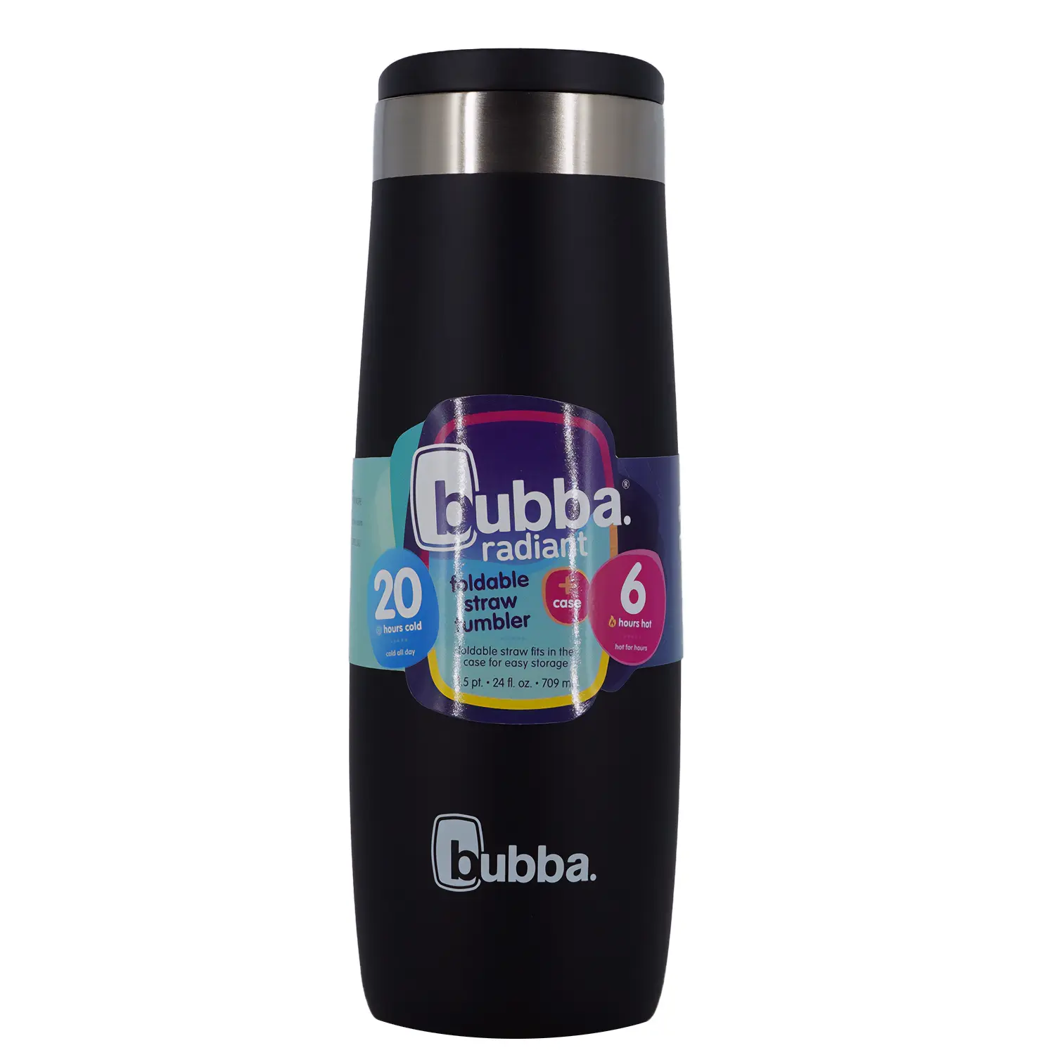 Bubba 24 oz. Portable Solid Radiant Vacuum Insulated Stainless Steel Tumbler, with Straw Holder, Dishwasher Safe, Fits Most Car Cup Holders, Hand Wash Body, Cold Water Vacuum Flasks