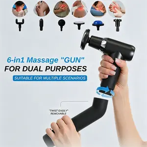 Massage gun with retractable handle, designed for deep tissue massage, comes with 6 interchangeable massage heads, adjustable multi-functional body massager, suitable for muscle recovery, relieving neck and back pain, and post-exercise relaxation