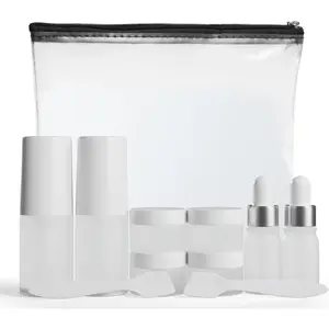 11 Piece Travel Skincare Containers Set TSA Approved Toiletry Bag & Travel Size Toiletries Bottles Airless Pump Dropper Bottles & Travel Size Containers for Serums Moisturizers & Oils