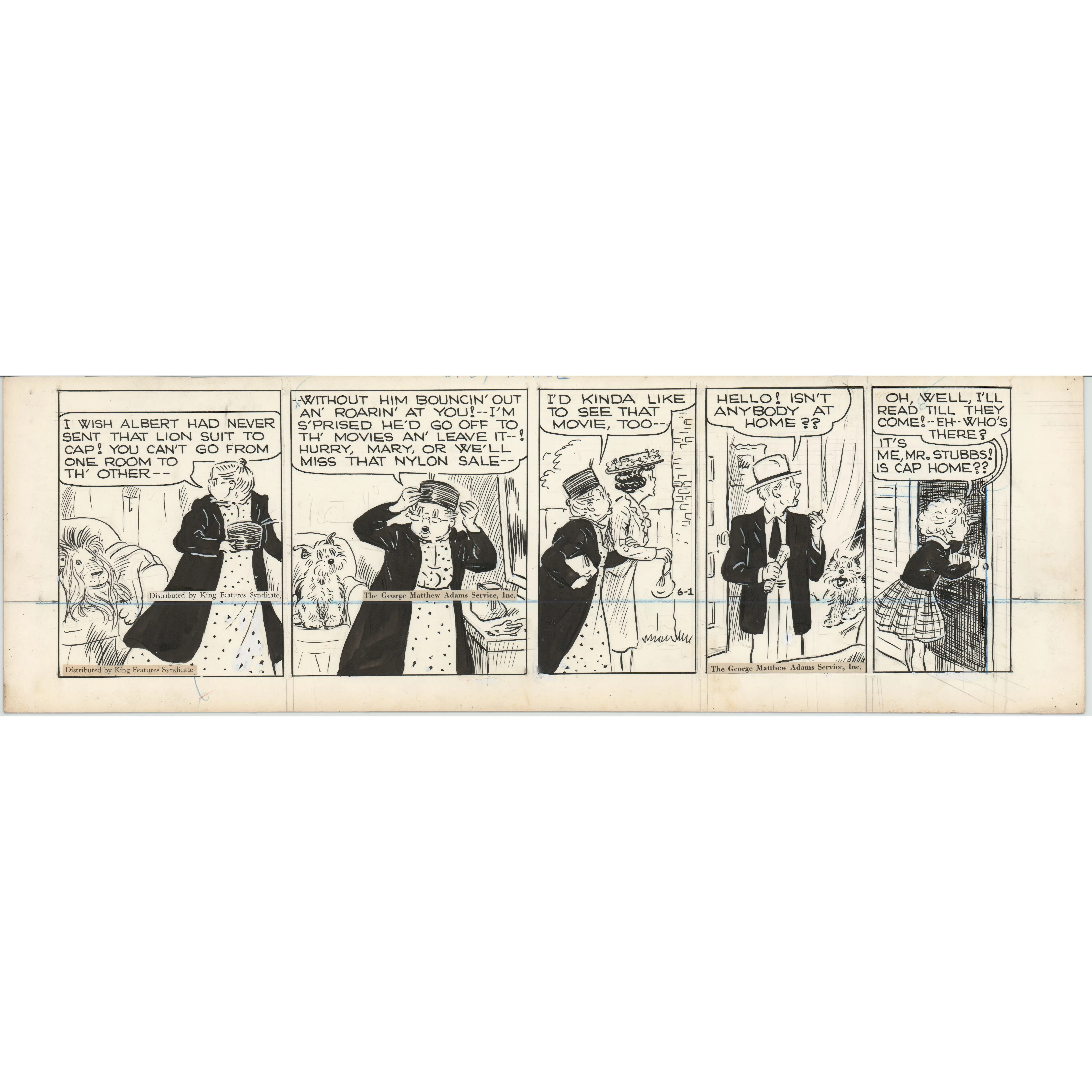 Cap Stubbs and Tippie Original Ink Daily Comic Strip Art Signed and Drawn by Edwina Dumm 1946 8-495