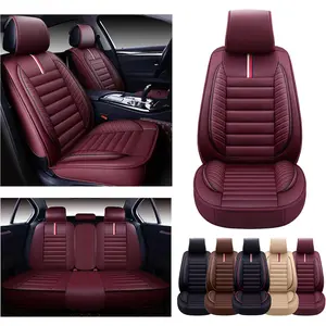 Seat Covers   Faux Leather Cushion Universal Accessories Fit SUV  Sedan motive   Interior Protector Full Set (OS-001 Burgundy)