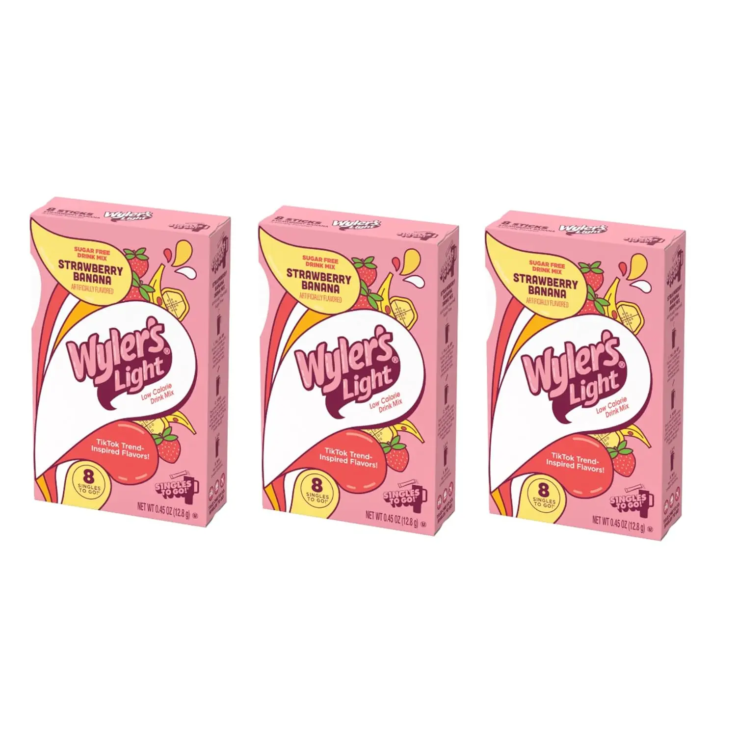 Wyler's Light Strawberry Banana Watertok - Pack of 3 - Singles To Go - Powdered Drink Mix - Delicious Refreshing Flavor - 24 Total Servings