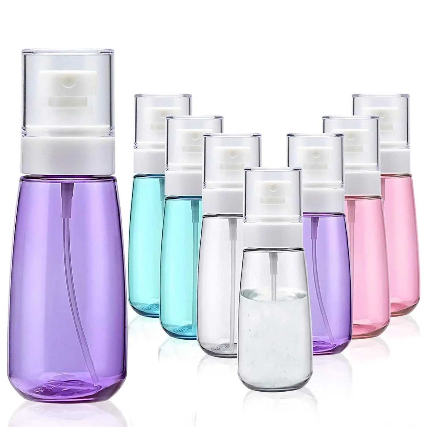 8-Color Empty Refillable Plastic Fine Mist Spray Bottle - 3.4oz/100ml Transparent Durable Portable Leakproof Compact Storage Container with Spiral Bottle Mouth Design for Perfume, Skincare (Home Organizer)