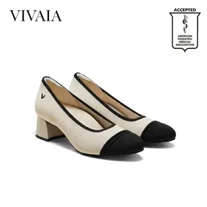 VIVAIA Almond-Toe Chunky Arch Support Heels, APMA, Comfortable Work Heels, Cushioned Heels (Julie Arch Pro), SpringFresh