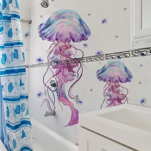 Jellyfish Pattern Bathroom Sticker, 4 Counts/set Self Adhesive Bathroom Decal, Decorative Sticker for Home Bathroom, Ornaments, Bathroom Accessories