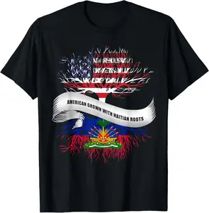 100% Cotton American Grown With Haitian Roots T-Shirt Haiti Tee T-Shirt