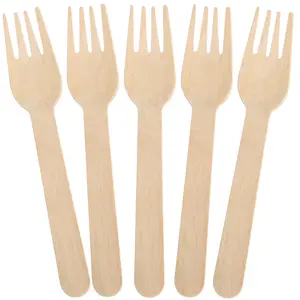 LotFancy Forks Disposable, 100 Pcs Wooden Forks, 6.2inch, Compostable Biodegradable, Great for Camping Picnics Dinner, Party Supplies