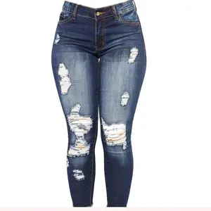 Stretchy Women's Skinny Jeans, Butt Lifting Distressed Denim Pants with Pockets and Ripped Hole Trousers Womenswear Bottom Vintage Polyester Fabric Slim peng  peng