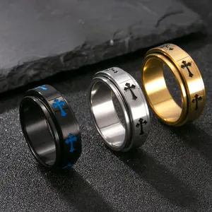 Men's Fashion Versatile Titanium Steel-Stainless Steel Single Row Alloy Ring - Cross Motif, Dainty, Religious Finger Jewelry Band, Alloy Rings, Cross Motif Rings