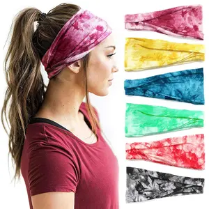 Headbands Women Fashion Wide Headband Yoga Workout Head Bands Hair Accessories Elastic Tie Dye Band 6 Pack