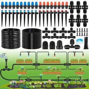 240FT Drip Irrigation System Kits - Automatic Garden Watering Sprinkler with 1/2 & 1/4 inch Tubing Hose Patio Misting Plant Irrigation Water Equipment Quick Connector for Greenhouse Flower Beds Lawn