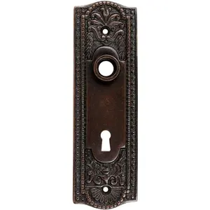 Oil Rubbed Bronze Solid Brass Door Escutcheon Keyhole Cover Plate – Victorian Beaded Backplate for Knobs (7¼" H x 2¼" W)