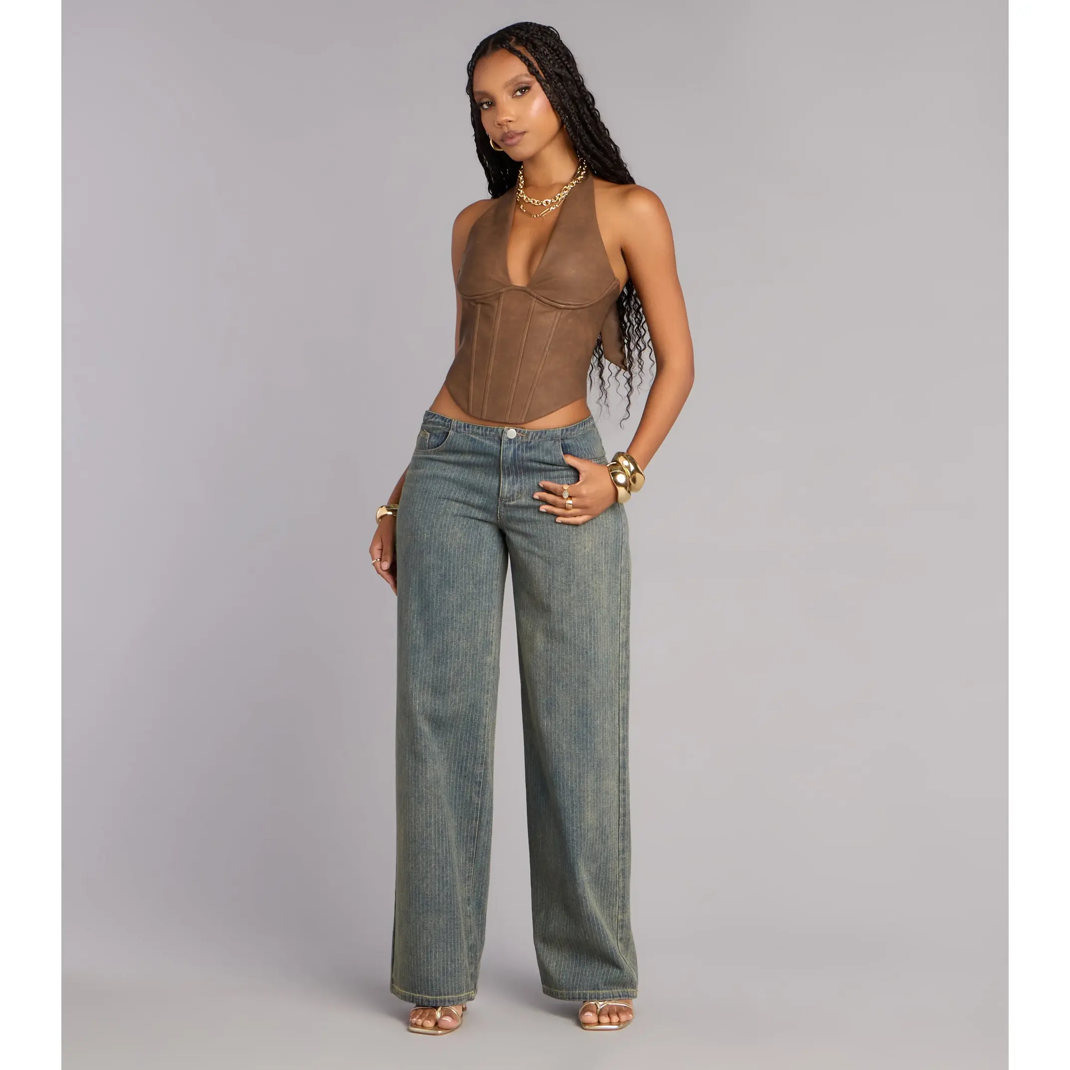 Off Duty Cool Girl Low-Rise Pinstriped Denim Pants