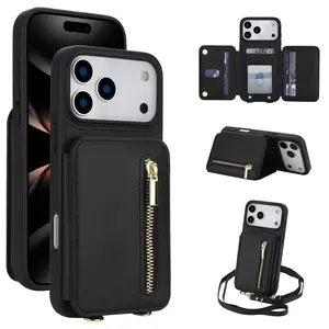 Phone Case - Ladies' Wallet Phone Case with Zipper, Lanyard, Card Slot & Flip Stand for Iphone 17 Pro Max/17 Pro/17 Air/17/16/15/14/13 |   Complete Protection Case