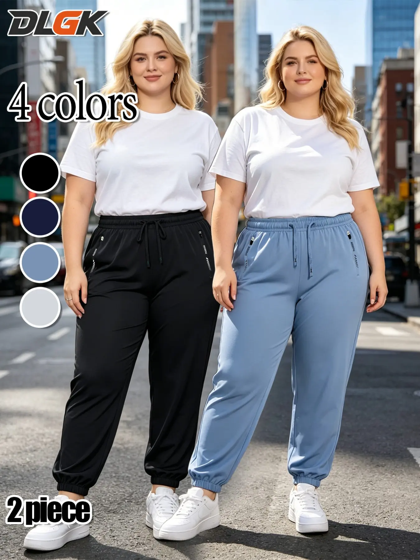 Elastic Fabric Plus Drawstring Waist Loose Fit Sports Pants, Women's Zip Pocket Joggers, Comfortable Casual Pants for Daily Wear