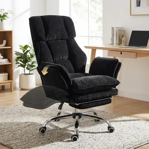 Shiny Chenille Office Chair, Cozy Wide Seat Pet Friendly Design, Flip Up Armrests Ergonomic Desk Chair with Footrest, Reclining Executive Computer Chair for Home Office