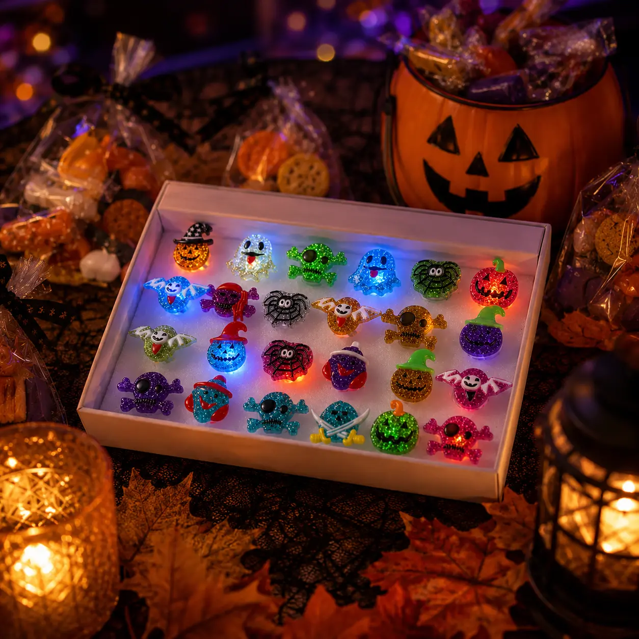 【2026 Upgrade】Halloween LED Light Up Rings, Assorted FlashingRings for Trick or Treat, Party Favors, Goodie Bags andHalloween Prizes