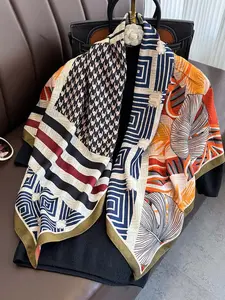 Spring Summer Checkered Colorblock Print Silk Scarf, Neck Warmer, Multifunctional Wrap, Fashion Accessory for Women