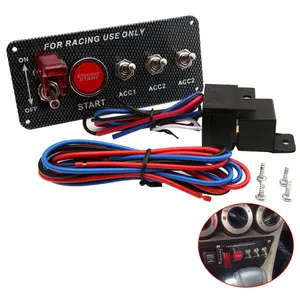 5-in-1 Aluminum Alloy Carbon Fiber Ignition Switch Panel, 12V 30A Racing Car Engine Start Push Button with Red LED Light Toggle Switches, Easy Installation for Race Cars, RVs