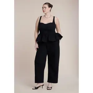 ELOQUII Women's Plus Size Peplum Barrel Leg Jumpsuit