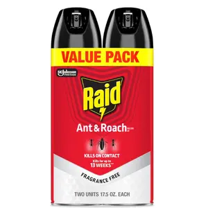 Raid Ant & Roach Killer 26, Fragrance Free Bug Killer for Home Use, Kills Bugs on Contact, 17.5 Oz, 2 Count