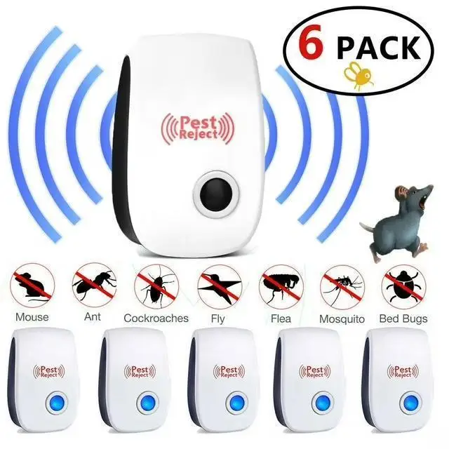 6 Pack Ultrasonic Pest Repeller Indoor Electronic Bug Zapper Roach Spider Ant Mosquito Rat Repellent for Home Kitchen Garage Warehouse