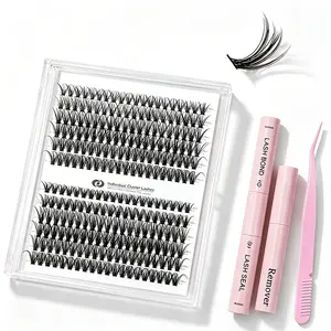 DIY Cluster Lash Kit – Soft Natural D Curl Eyelash Extensions, Mixed Length Wispy Lashes with Lash Bond, Seal, Remover, Tweezers & Curler for Beginners
