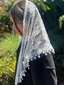 Bridal Lace Veil - 21 in Length, Tassel Edges, Lace Fabric, Mantilla-Look Wedding Bridal Accessory