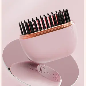 Cordless Negative Ion Hair Straightener Brush | 2-in-1 Portable Straightening & Curling Iron for Fluffy Volume