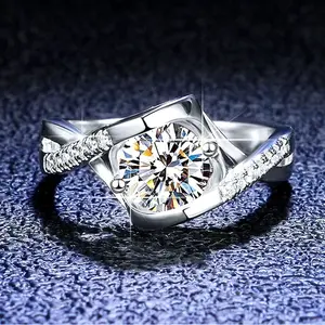 100% Real 1ct Carat Moissanite Ring for Women Solid PT950 Platinum Rings Luxury Moissanite Diamond Wedding Band