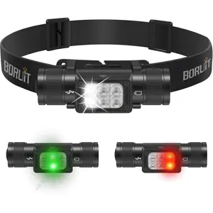 HP360 LED Rechargeable Headlamp with White Green Red Light,Super Bright Head Lamp Flashlight,IP67 Waterproof,7 Working Modes,Suitable for Adults Running Camping Hiking Fishing