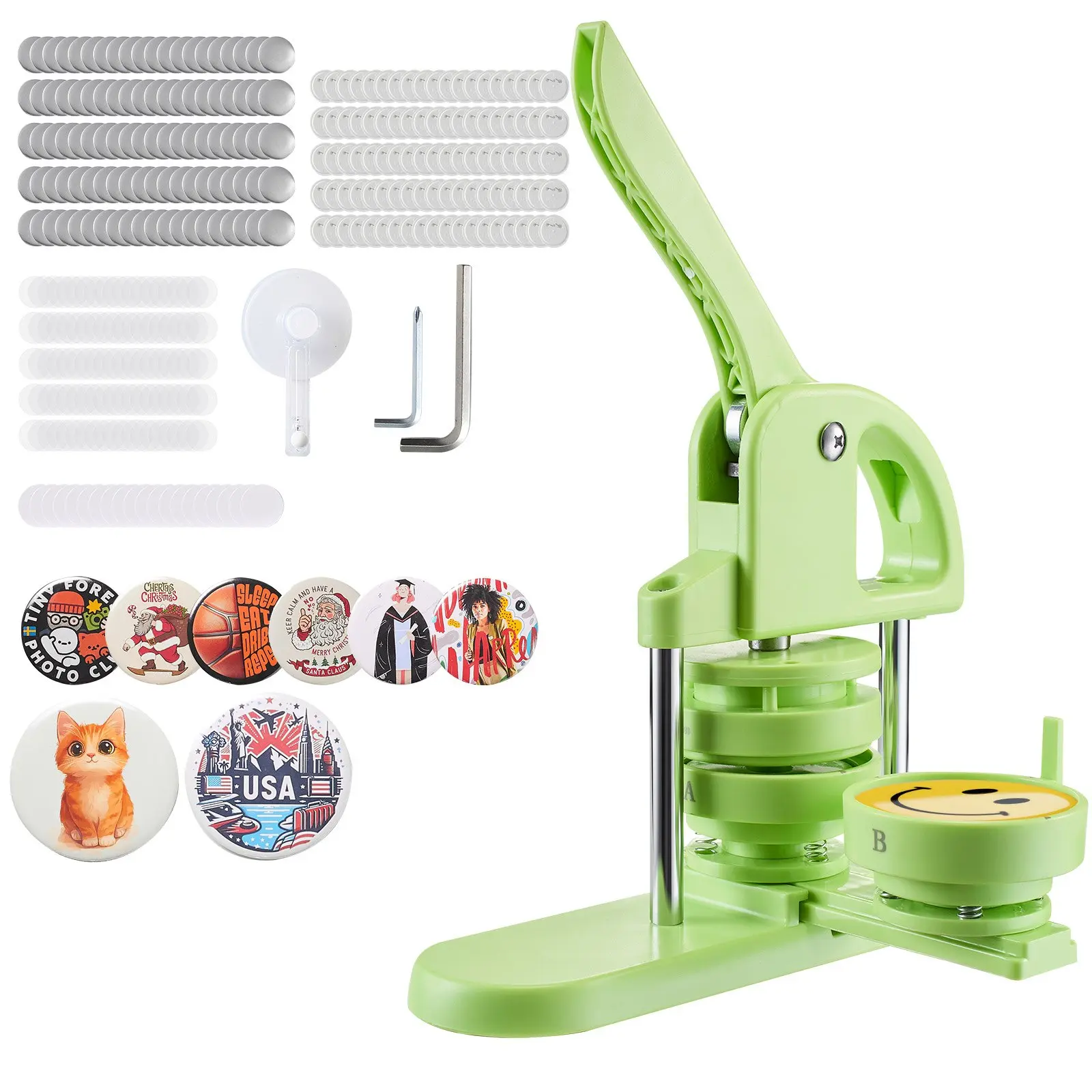【Summerfinds】VEVOR 75 mm ABS Plastic Badge Maker Machine, Unisex Beginner-Friendly Design Tool with Reinforced Grip, 8.6 lbs, 100pcs Button Parts, Circle Cutter, Magic Book, High Success Rate, for DIY Badges, Father's Day Gifts (Panda Art, Green)