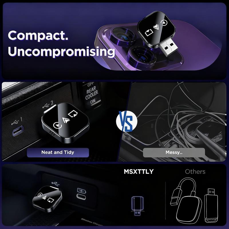 Yurnlv 2026 3-in-1 Wireless CarPlay Adapter & Mirror Link- Plug &Play, Wired to Wireless Conversion, Mini Stable Design