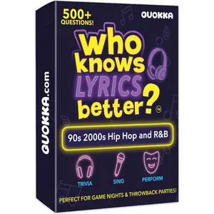 QUOKKA Themed Card Set – 90s & 2000s Hip-Hop & R&B Lyric Trivia Party Game, 500+ Challenges, "Who Knows Lyrics Better?" Deck, Party Card Game