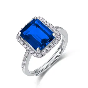 Loysun Chic Emerald - Cut Sapphire Gem Halo Ring，Available in Ruby/Sapphire/Emerald . Gift Idea for Chirtmas/ Wedding/Anniversay/Birthday