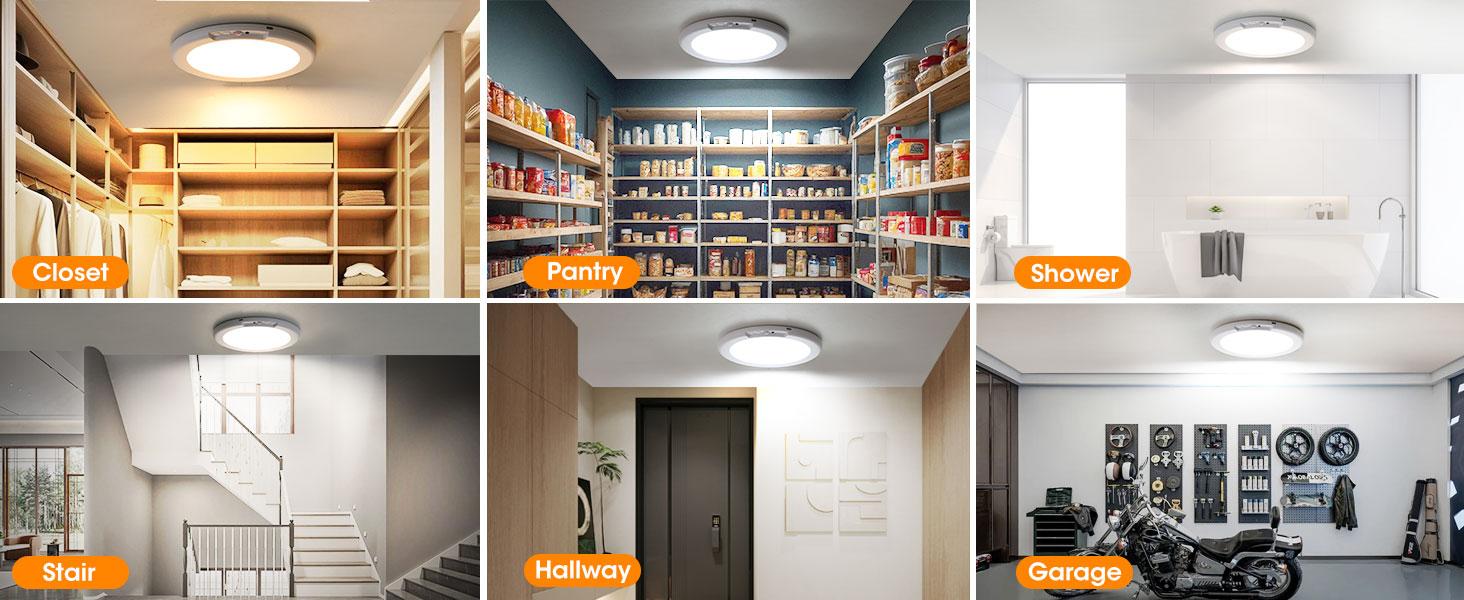 Rechargeable Motion Sensor Ceiling Light with Remote Control, Magnetic Wireless Battery Powered LED Light, Closet Shower Stairs Shed Hallway Night Light