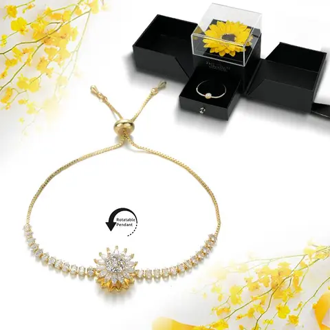 Rotating Sunflower Pendant Necklace Set, You are My Sunshine Sunflower Gifts for Women Mom Wife Daughter Girlfriend Sister Aunt, Fashion Exquisite Chain Necklace with Gift Box for Birthday Anniversary Mother's Day Wedding Xmas Present for Daily Wear