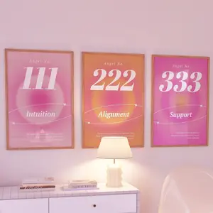 SET Of 3 Angel Number Set 111,222,333, Aura Posters No Frame, Angel Number Poster, Gradient Aura Angel, Trendy Dorm Wall Art, Decor Home