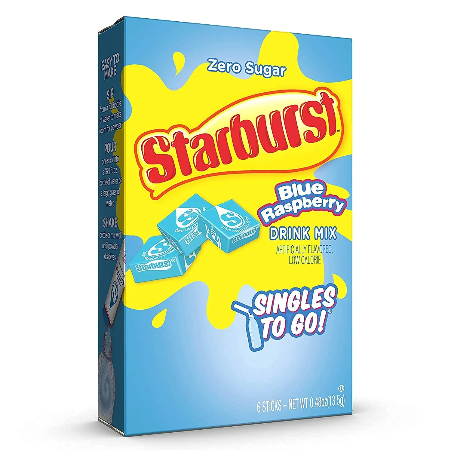 Starburst Singles To Go Zero Sugar Drink Mix, Blue Raspberry, 6 CT Per Box (Pack of 1)