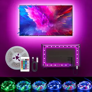 5v RGB TV Background Light Strip with IR Remote Control, Adjustable Color & Brightness, Self-Adhesive, Flexible Cutting, Easy Installation. Suitable for the living room, bedroom, game room, etc., to enhance the atmosphere. Led Ambient Lighting