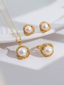 Freshwater Pearl Set 7-8 Pieces, Flat Round Shape, No Flaws, Three Lives Trilogy Design, Elegant Jewelry Collection