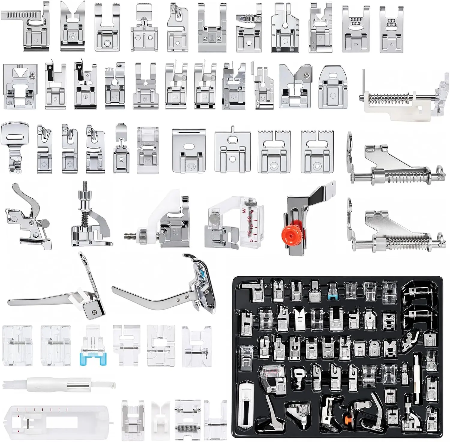 Presser Foot Set 52Pcs, Sewing Machine Presser Feet Kit Accessories with Manual for Brother, Babylock, Singer, Elna, Toyota, New Home, Simplicity, Necchi, Kenmore Low Shank Machines