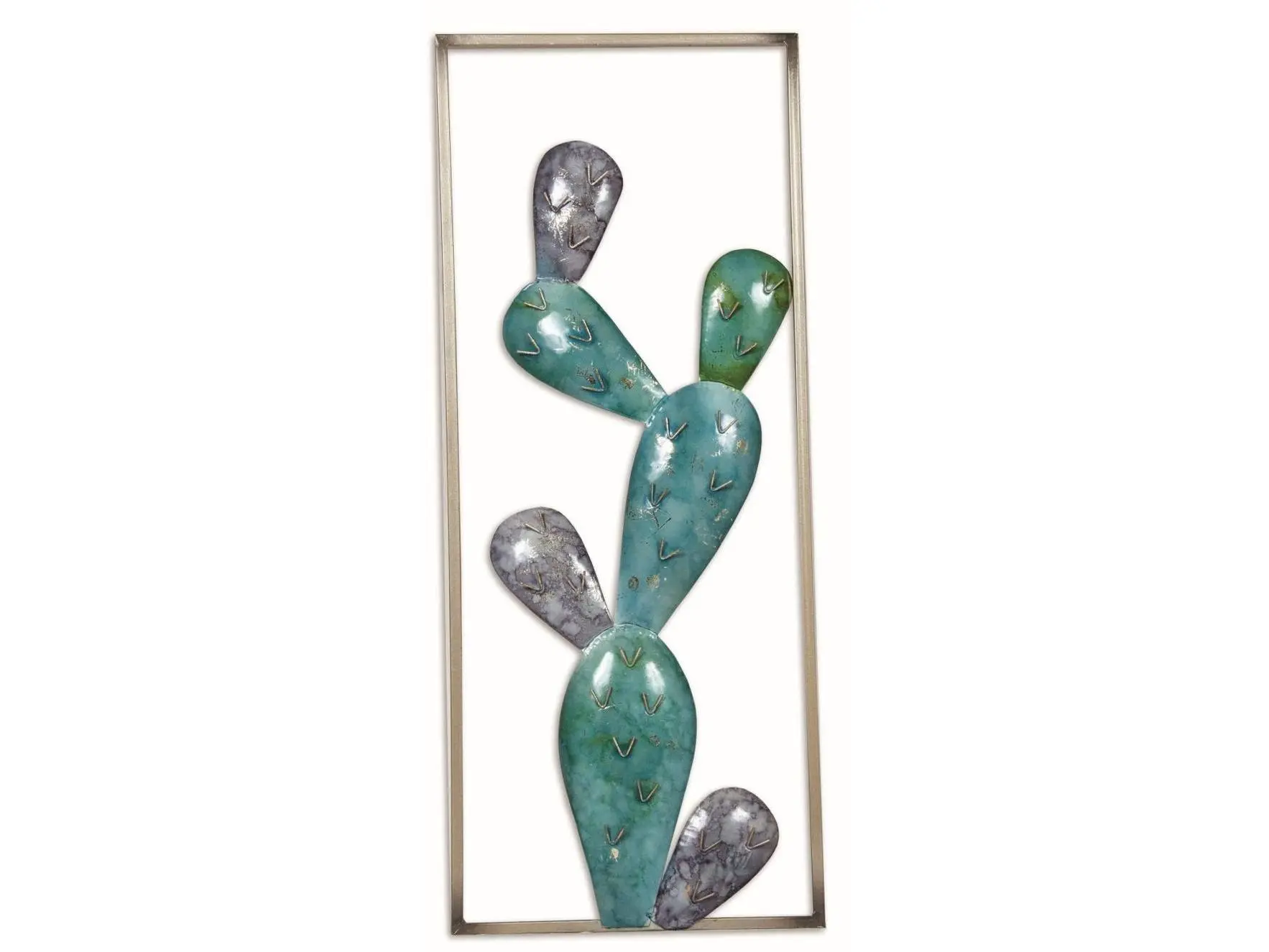 1-Piece Metal Cactus Wall Decor with Frame, Home Decor for Living Room, One-Piece